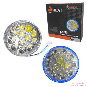 بلوری LED چراغ موتورسیکلت هوندا مارک MDH مدل 12 لامپ مناسب CG قطر 14 سانت هاله دار 