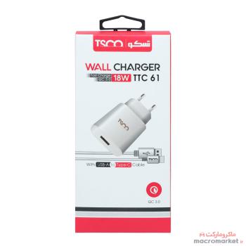 شارژر فست تسکو TSCO همراه با کابل شارژ TYPE-C توان 18 وات رنگ سفید